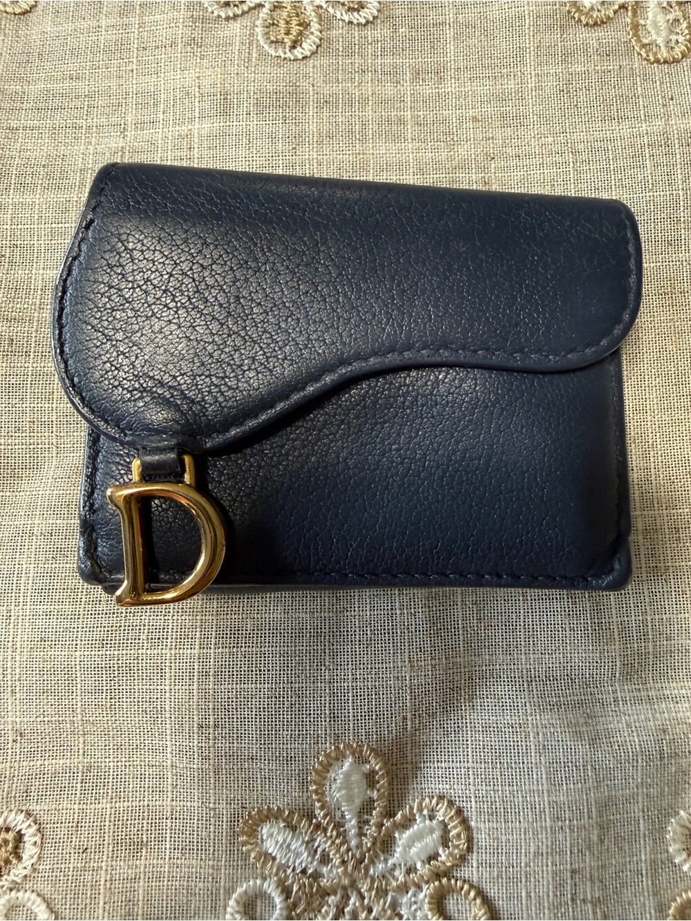 Dior Navy Leather Wallet with Gold 'D' Accent